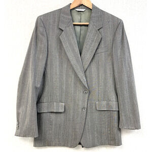 VTG 70s Jaeger Blazer Jacket Mens 41R Chevron Gray Wool Academia Single Breasted